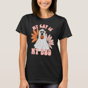 Min katt är min Blommigt Groovy Ghost Cat Spooky H T Shirt