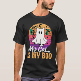 Min katt är min Boo Ghost Cat Halloween Funny Pun  T Shirt
