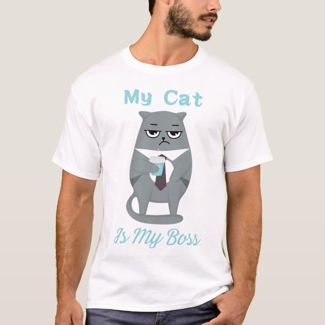 Min katt är min chef T-shirt – rolig present till  (Framsida)