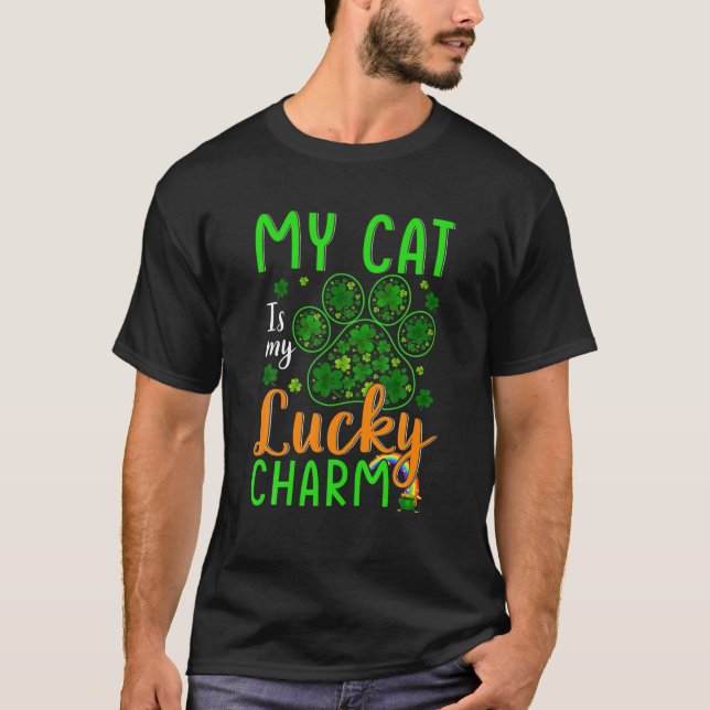 Min katt är min Lucky Charm Lycklig St. Patrick's  T Shirt (Framsida)