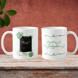Min katt är min lyckliga charm grönt ram med foto kaffemugg