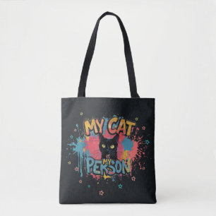 Min katt är min person neon graffiti design tygkasse
