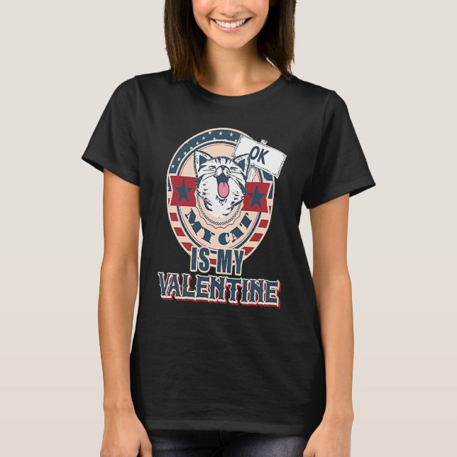 Min katt är min valentin  Anti Valentines Day T Shirt (Framsida)