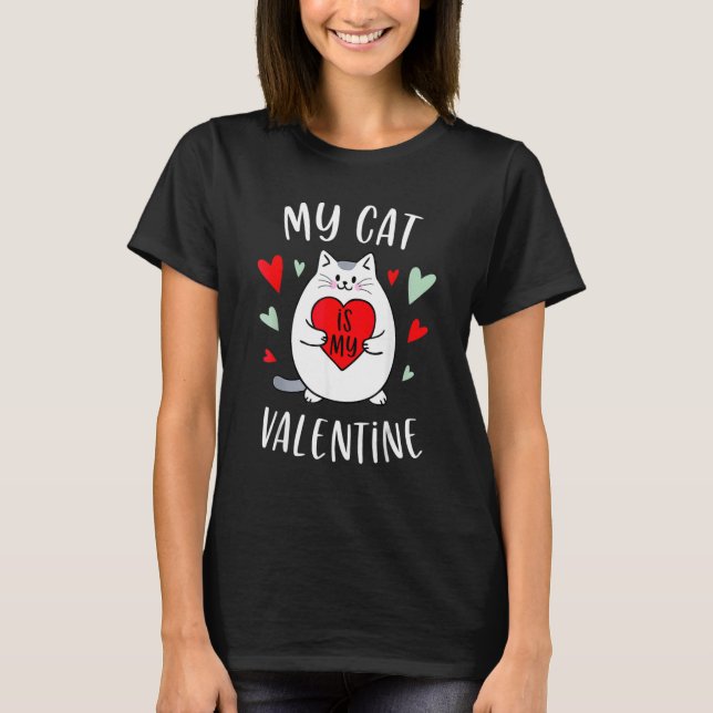 Min katt är min valentin hjärta valentin dag t shirt (Framsida)