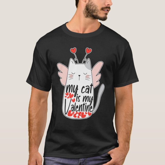 Min katt är min valentin katt söt valentin dag tje t shirt (Framsida)