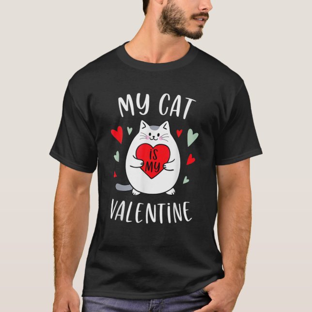 Min katt är min Valentine Kitten Älskare Heart Val T Shirt (Framsida)