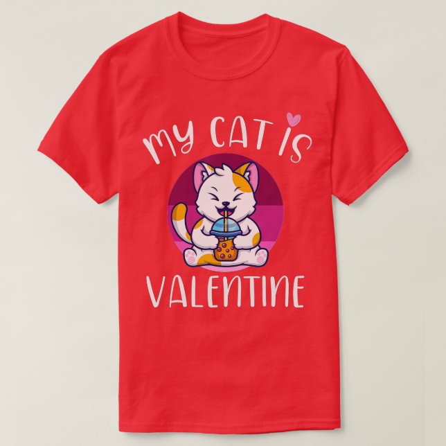 Min katt är min Valentine Kitten Älskare Heart Val T Shirt (Design framsida)