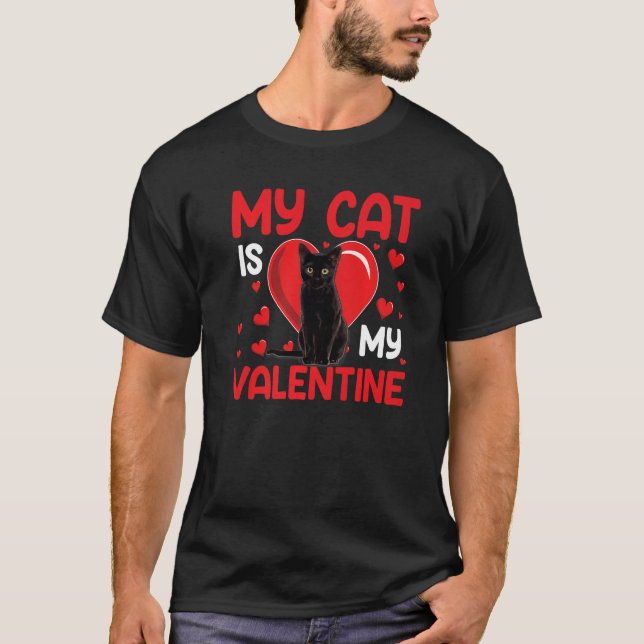 Min katt är min Valentine Tass Heart Cat Owner Val T Shirt (Framsida)