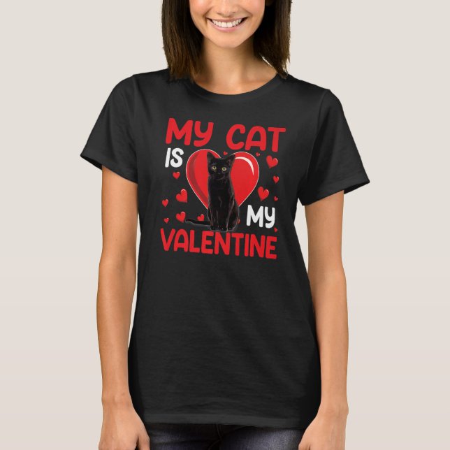 Min katt är min Valentine Tass Heart Cat Owner Val T Shirt (Framsida)