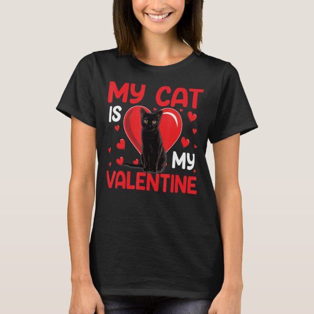 Min katt är min Valentine Tass Heart Cat Owner Val T Shirt (Framsida)