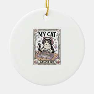 Min katt är spelare två kattgamer tech vintage vek julgransprydnad keramik