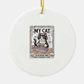 Min katt är spelare två kattgamer tech vintage vek julgransprydnad keramik