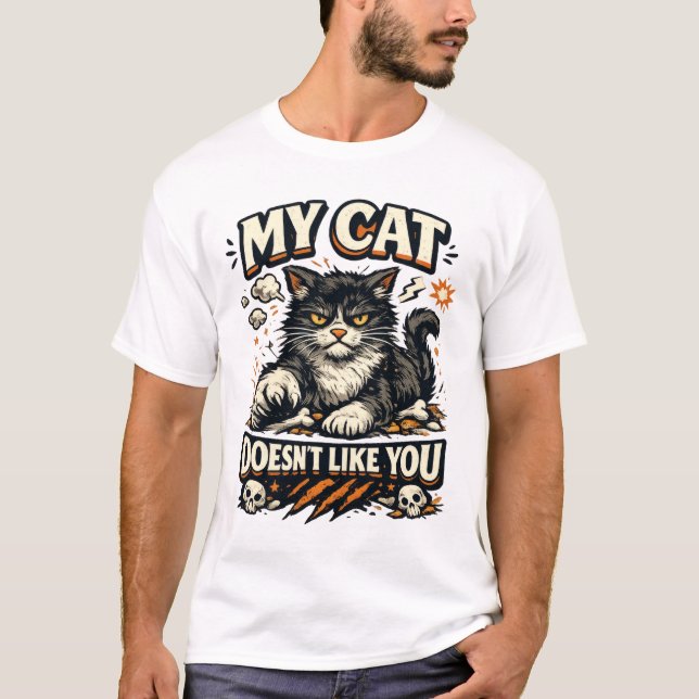 Min katt gillar dig inte Retro T Shirt (Framsida)
