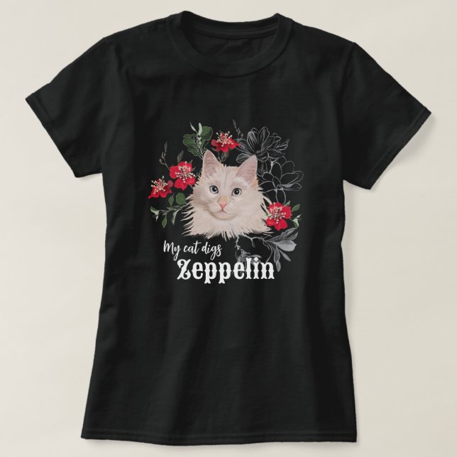 Min katt gräver Zeppelin t-shirt svart vit (Design framsida)