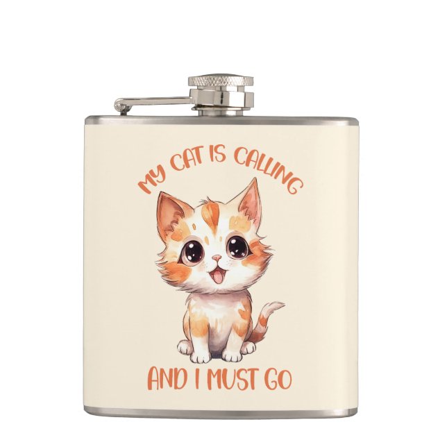 Min katt kallar på Cute Orange Cat Fickplunta (Framsidan)