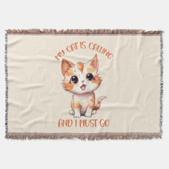 Min katt kallar på Cute Orange Cat Filt (Framsidan)