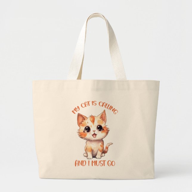 Min katt kallar på Cute Orange Cat Jumbo Tygkasse (Framsidan)