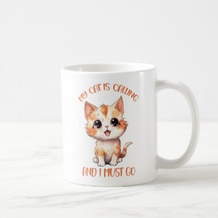 Min katt kallar på Cute Orange Cat Kaffemugg