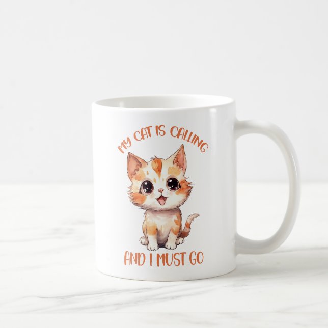 Min katt kallar på Cute Orange Cat Kaffemugg (Höger)