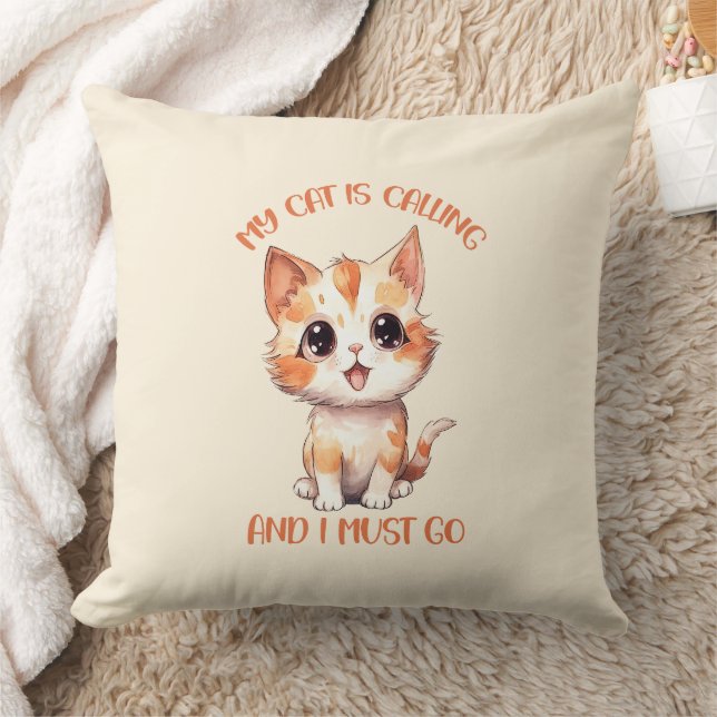 Min katt kallar på Cute Orange Cat Kudde (Filt)