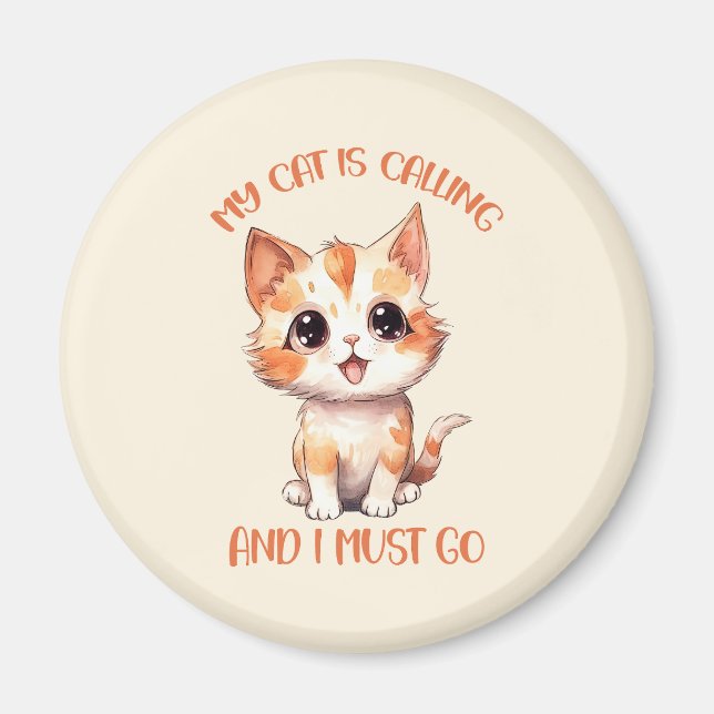 Min katt kallar på Cute Orange Cat Magnet (Framsidan)