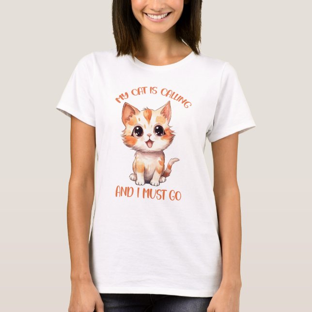 Min katt kallar på Cute Orange Cat T Shirt (Framsida)