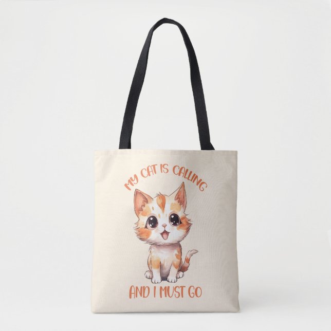 Min katt kallar på Cute Orange Cat Tygkasse (Framsida)