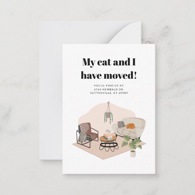 Min katt och jag Flyttat byte av Adress Flytta Anteckningskort (Framsida)