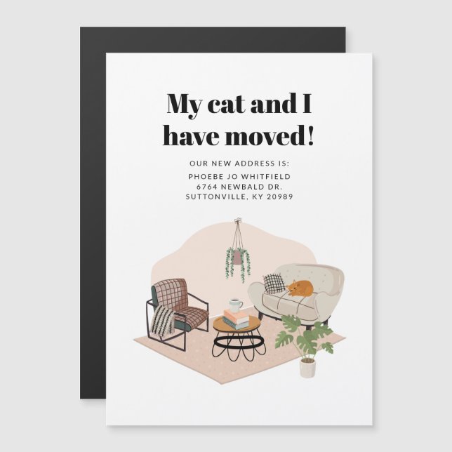 Min katt och jag Flyttat byte av Adress Flytta Magnetisk Inbjudningskort (Fram/baksida)