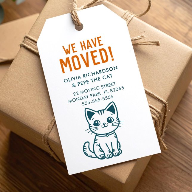 Min katt och jag har en ny adress anpassningsbar f presentetikett (Skapare uppladdad)