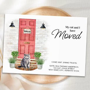 Min katt och jag har Flyttat Front Red Door Flytta Meddelande Vykort