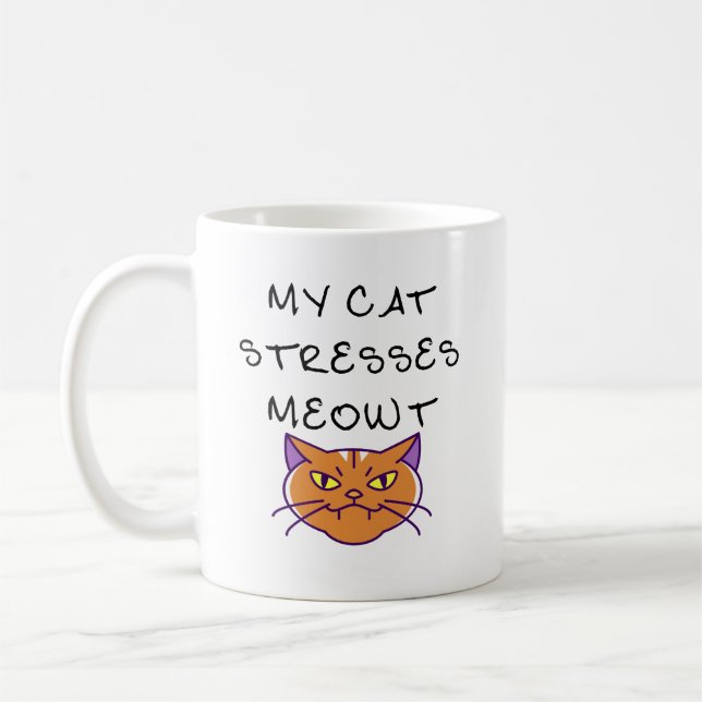 Min katt Stressar Meowt Funny Cat Grouchy Cat Kaffemugg (Vänster)