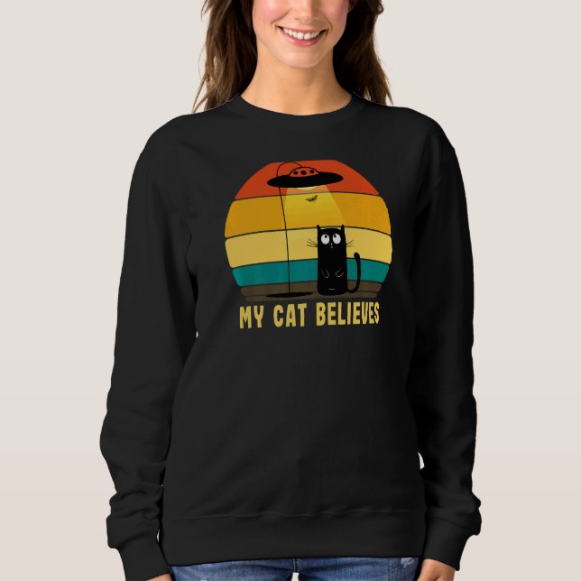 Min katt Tro Ufo Alien Abduction Retro Sunset T Shirt (Framsida)