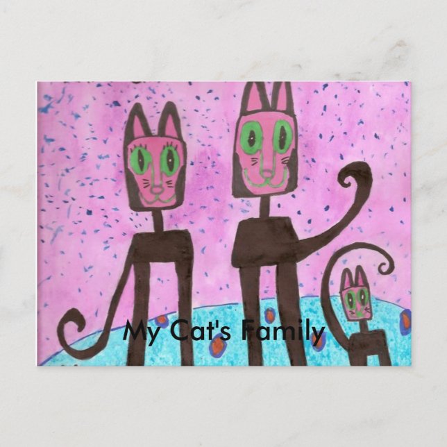 Min kattfamilj utförd av Simo Vykort (Framsida)