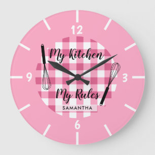 Min Kitchen Min Regler Rosa Gingham Farmhouse Stor Klocka