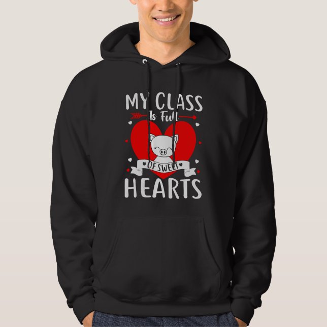 Min klass är Fullt av söthjärthjärtan Valentine Hoodie (Framsida)