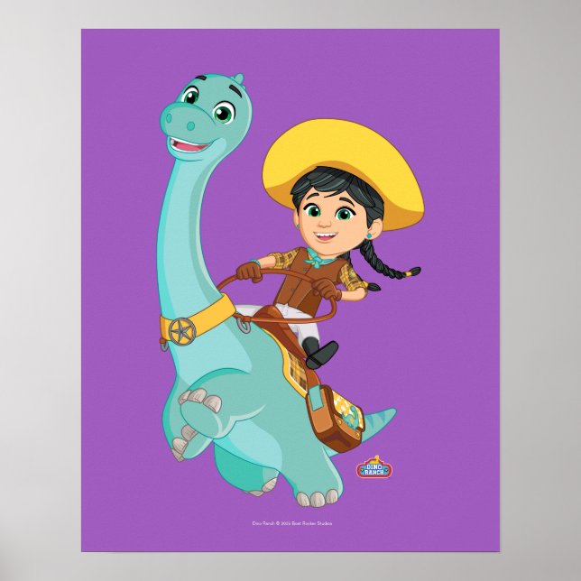 Min & Klöver | Lycklig Cowgirl & Brontosaurus Ride Poster (Framsidan)
