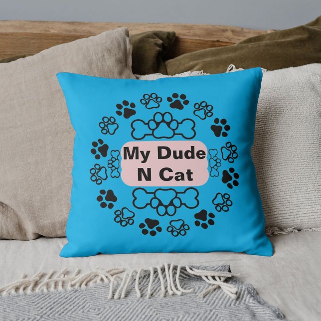 Min kompis och Kat-ynka Retro Cute Modern Tass Blu Kudde (Skapare uppladdad)