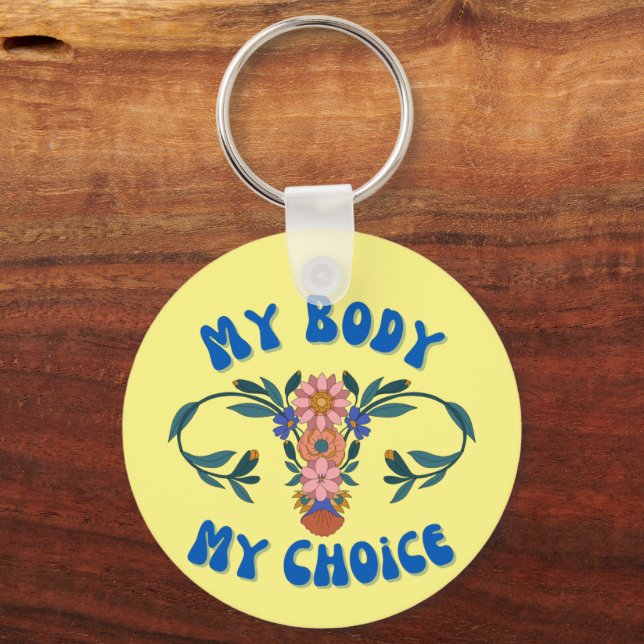 Min kropp My Choice Blommigt Uterus Pro-Choice Nyckelring (Framsida)