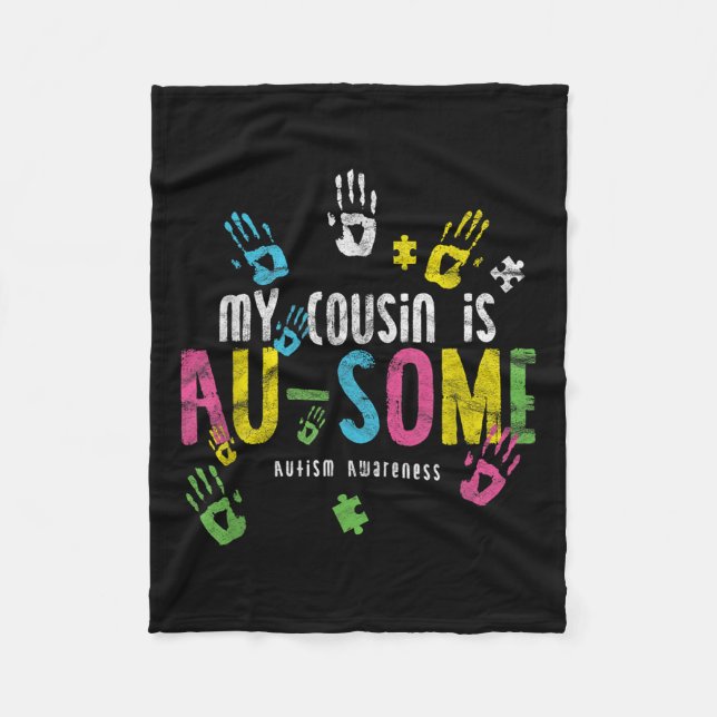 Min kusin är lite _ Autism Awareness Fleecefilt (Framsidan)