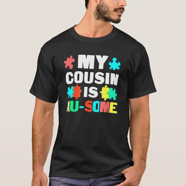 Min kusin har lite stöd för autistisk barnautism t shirt (Framsida)