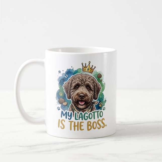 Min Lagotto Är Chefen Rolig Hund Kaffe Mugg (Vänster)