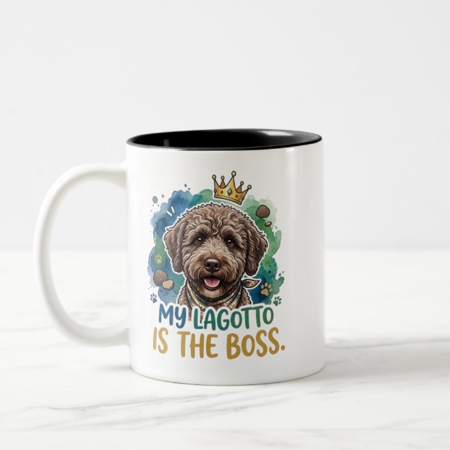 Min Lagotto Är Chefen Rolig Hund Kaffe Mugg (Vänster)