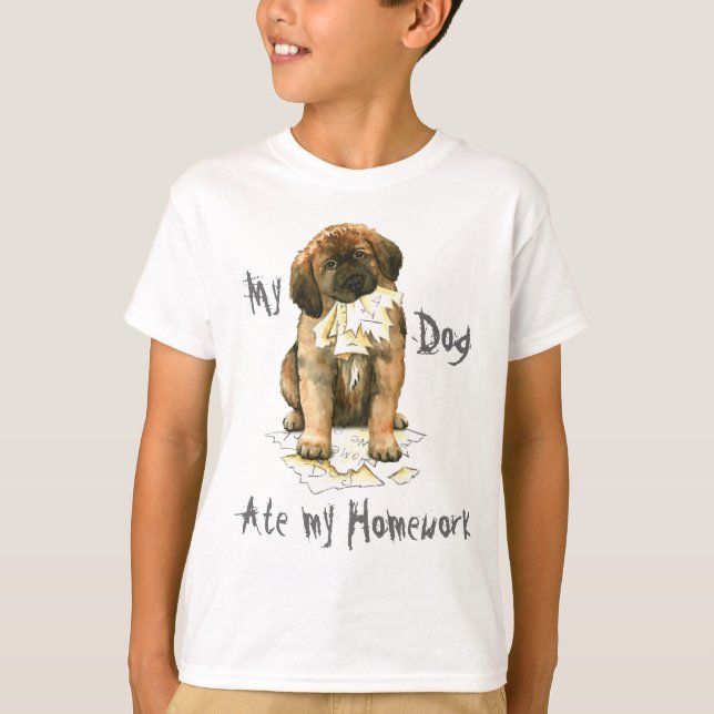 Min Leonberger Ate Min hemläxa T-shirt (Framsida)
