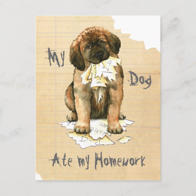 Min Leonberger Ate Min hemläxa Vykort (Framsida)
