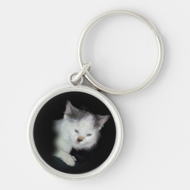 Min lilkattunge Keychain- personifierar Rund Silverfärgad Nyckelring (Framsidan)