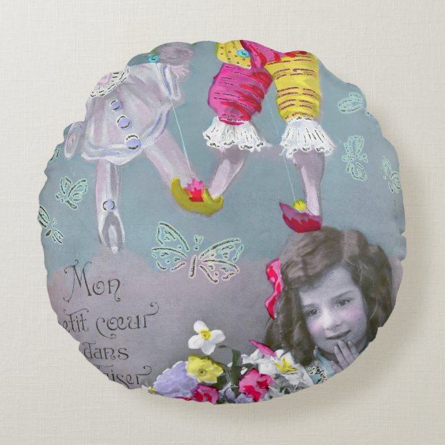 Min lilla hjärta i denna kyss 2 rund kudde (Framsidan)