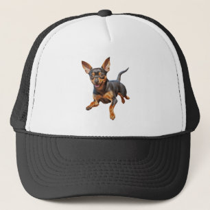 Min lilla miniatyr pinscher minpin valp hund glad keps