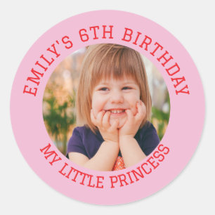 Min lilla prinsessa Grattis på födelsedagen Photo  Runt Klistermärke