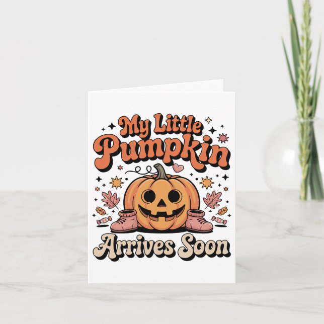 Min lilla Pumpkin Arrives Snart Gravid Halloween Kort (Framsida)